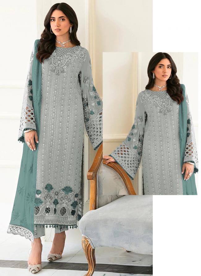 Faux Georgette Sky Blue Eid Wear Embroidery Work Pakistani Suit